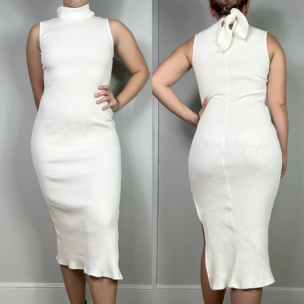 & Other Stories White High Neck Knit Midi Sweater Dress